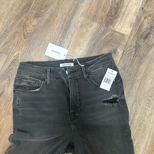 Good American Black Straight Leg Jeans with Distressed Detail Size 6